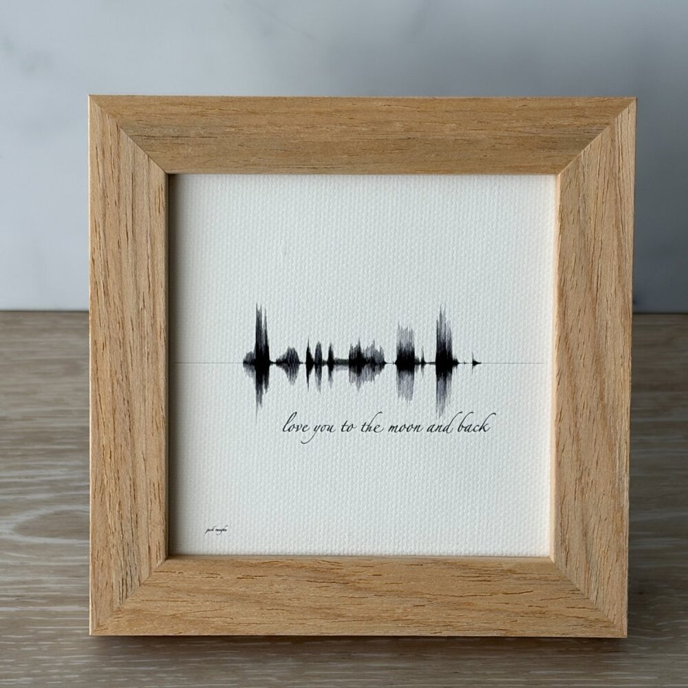 NEW Love You To The Moon Soundwave Framed Canvas 4x4in Black White Modern Rustic